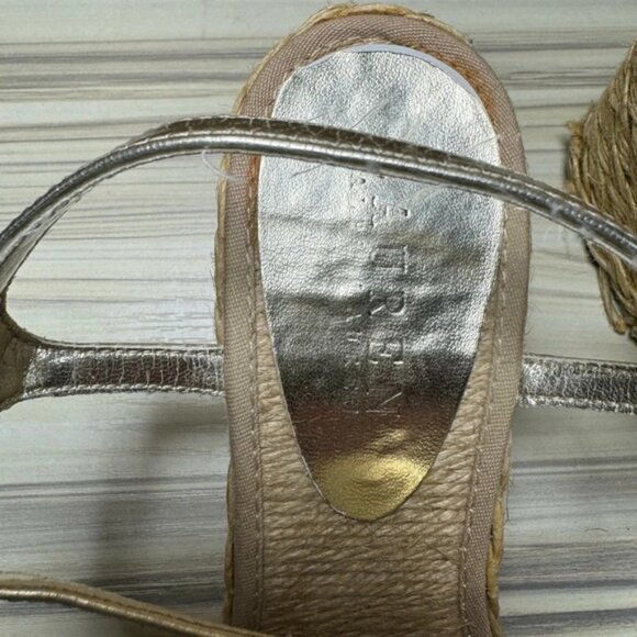 Ralph Lauren Corala Espadrilles Wedge  Sandals 7M rhinestone t strap silver tan - Picture 3 of 4